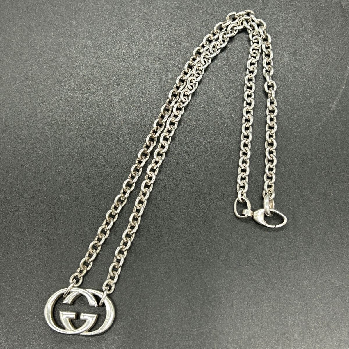 GUCCI Interlocking G GG Logo SV925 Silver Necklace Pendant 17in