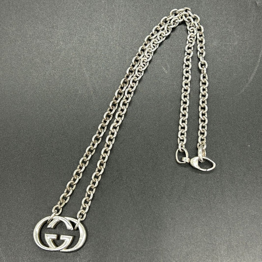 GUCCI Interlocking G GG Logo SV925 Silver Necklace Pendant 17in