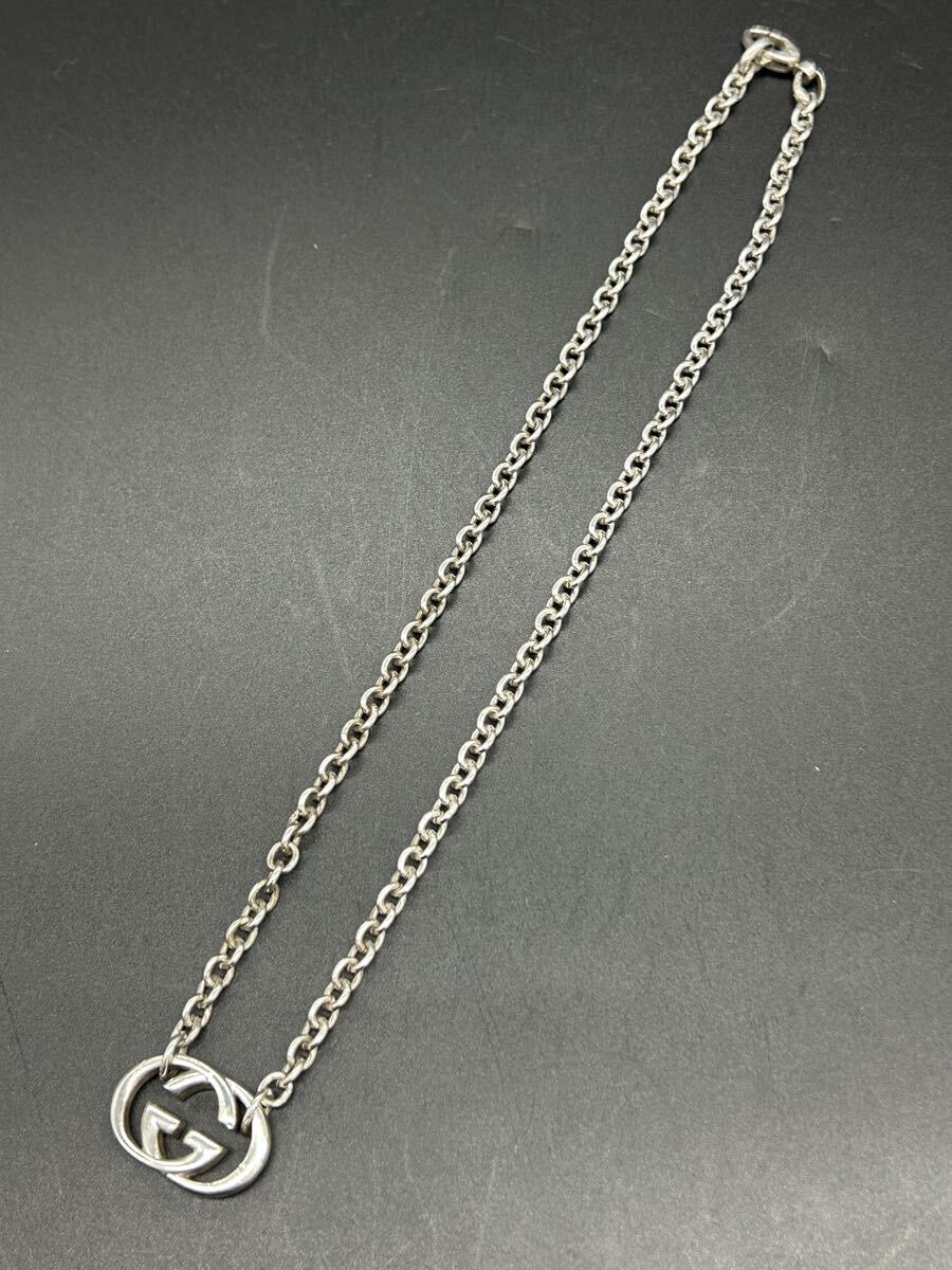 GUCCI Interlocking G GG Logo SV925 Silver Necklace Pendant 17in