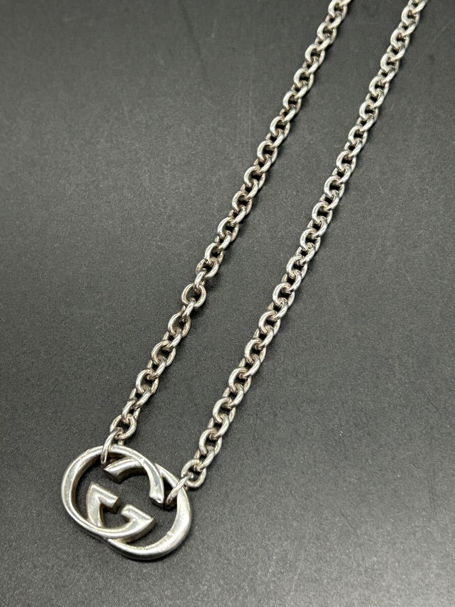 GUCCI Interlocking G GG Logo SV925 Silver Necklace Pendant 17in