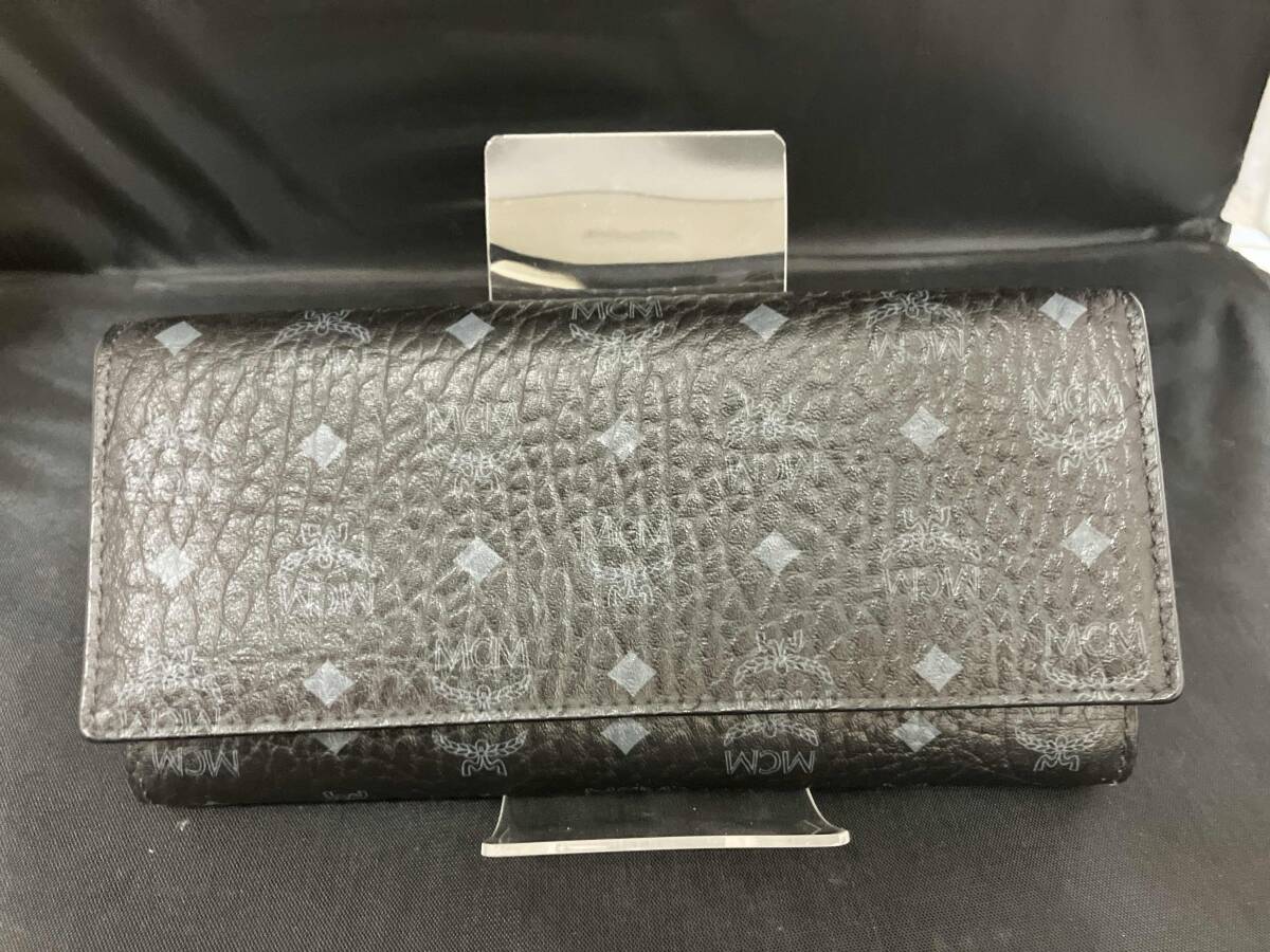 MCM Long Wallet Black Visetos Blue Interior