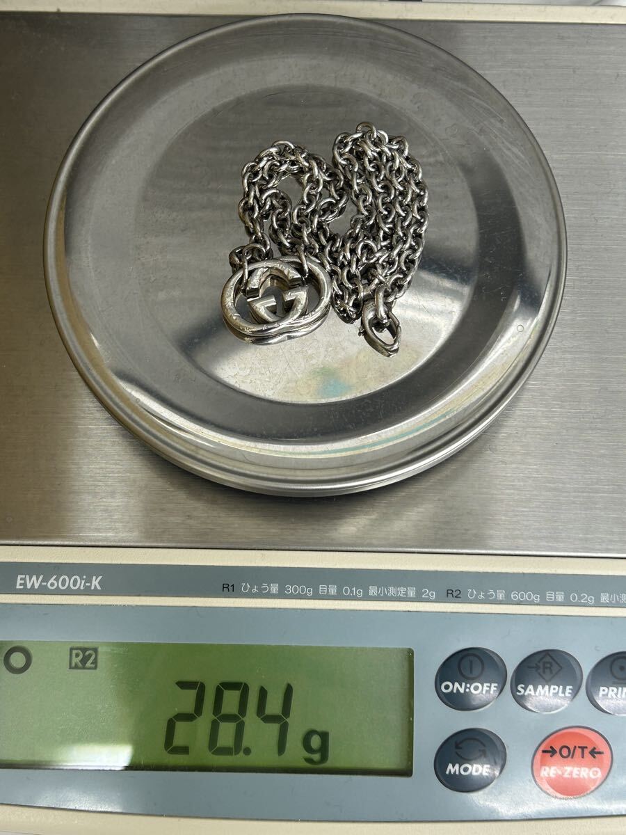 GUCCI Interlocking G GG Logo SV925 Silver Necklace Pendant 17in