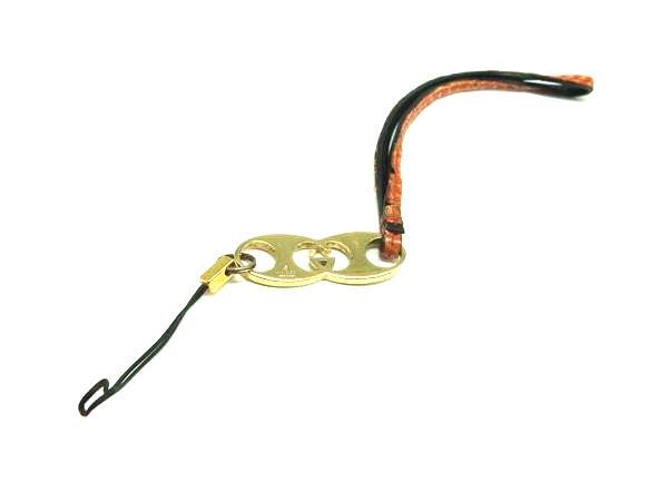 GUCCI Interlocking G Leather Strap Keychain Accessory, Gold Tone x Orange Tone