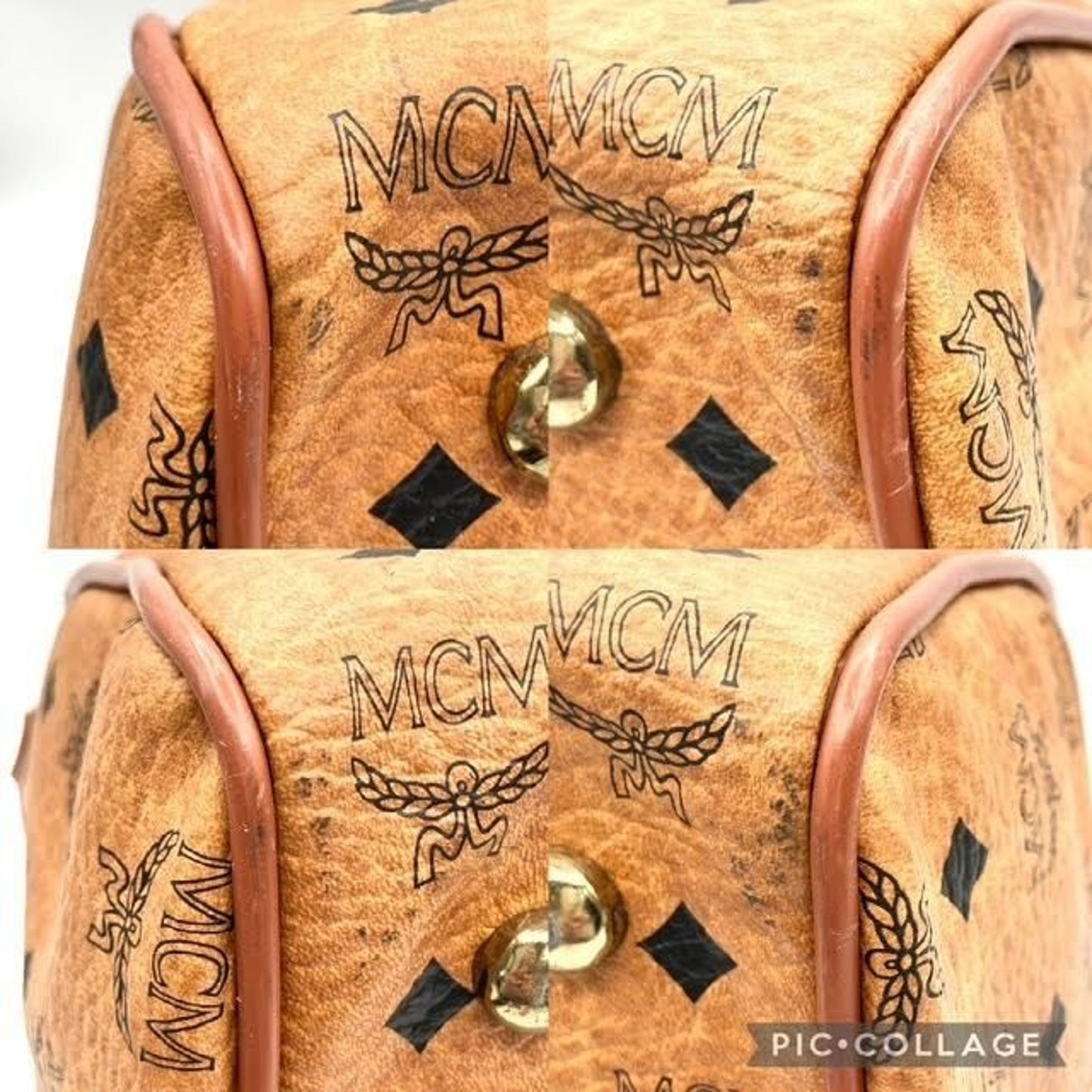 MCM Visetos Top Handle/Shoulder Bag Cognac Canvas/Leather 13.75x8.5x8