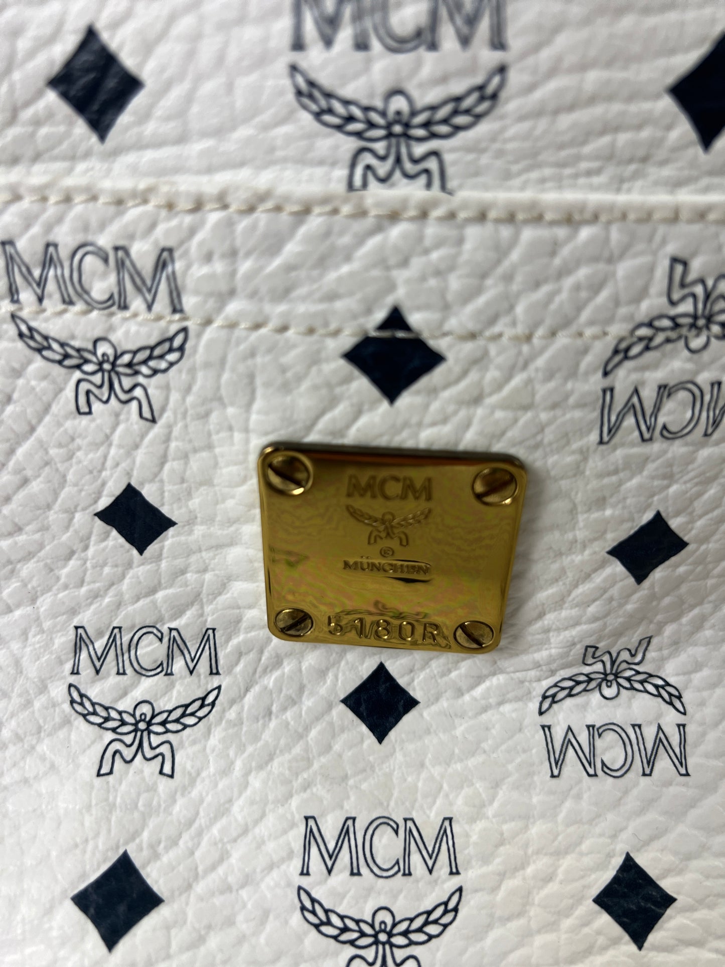 MCM Leather large tote shopper bag -Wh/Blue