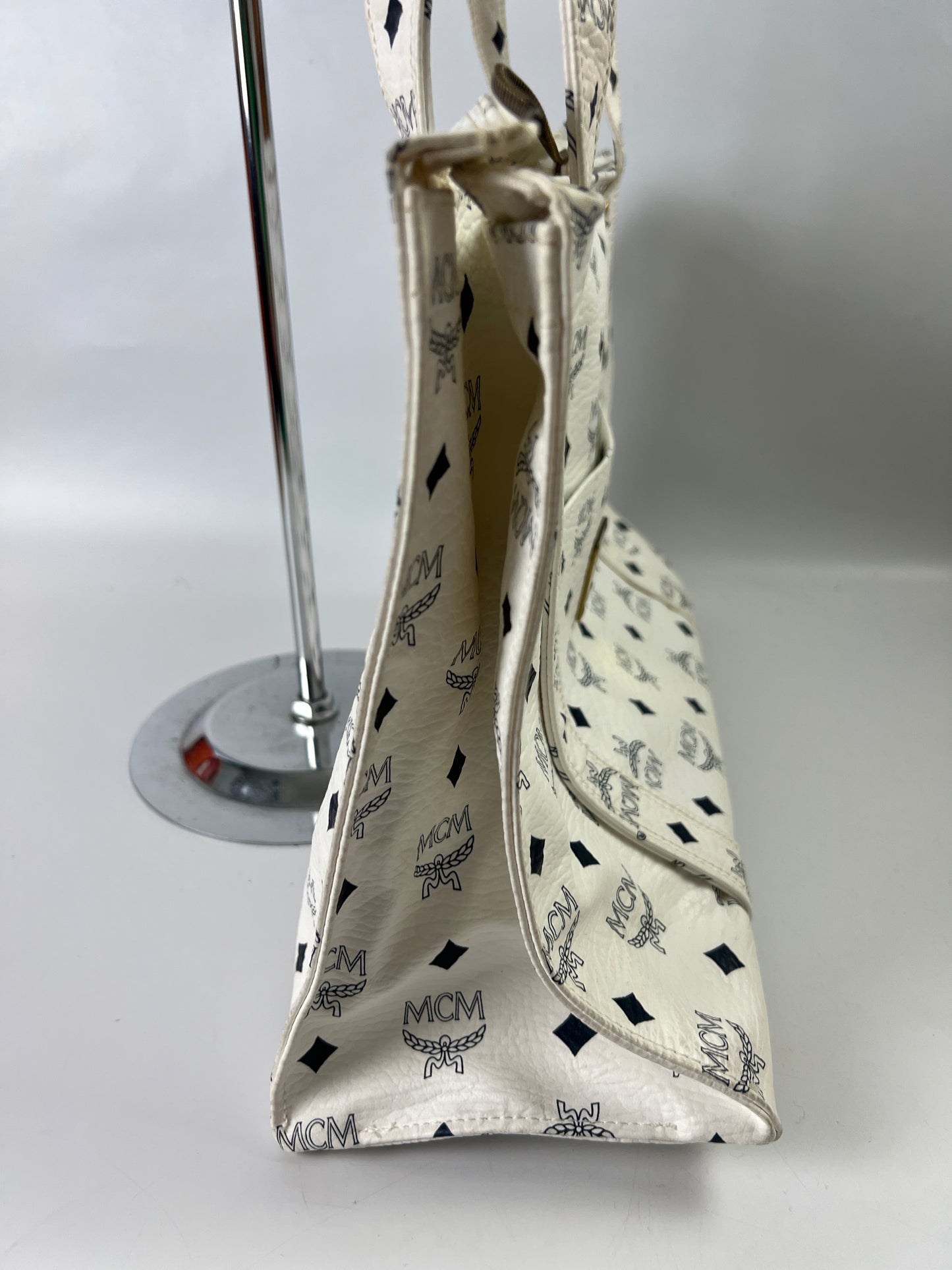 MCM Leather large tote shopper bag -Wh/Blue