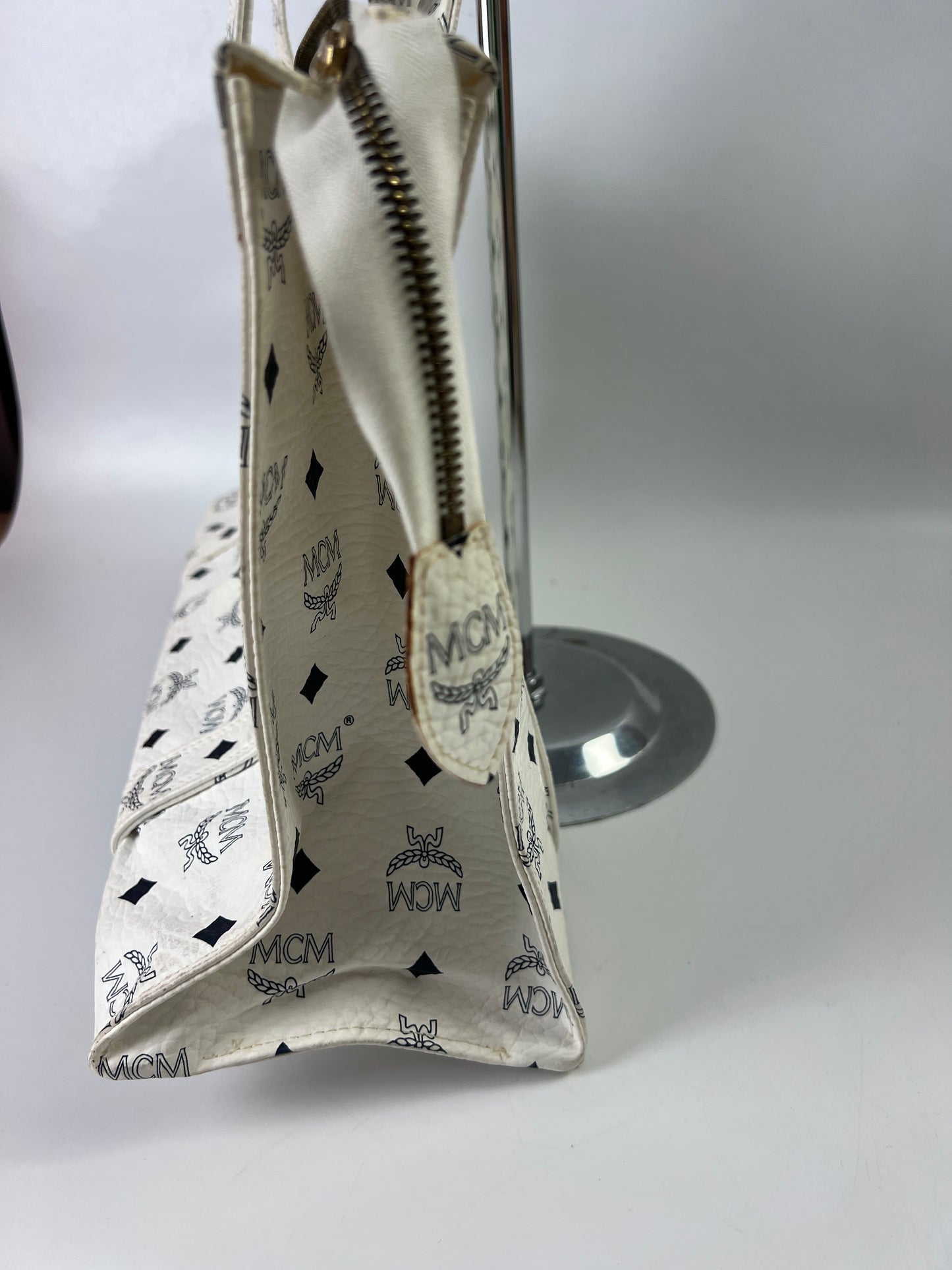 MCM Leather large tote shopper bag -Wh/Blue