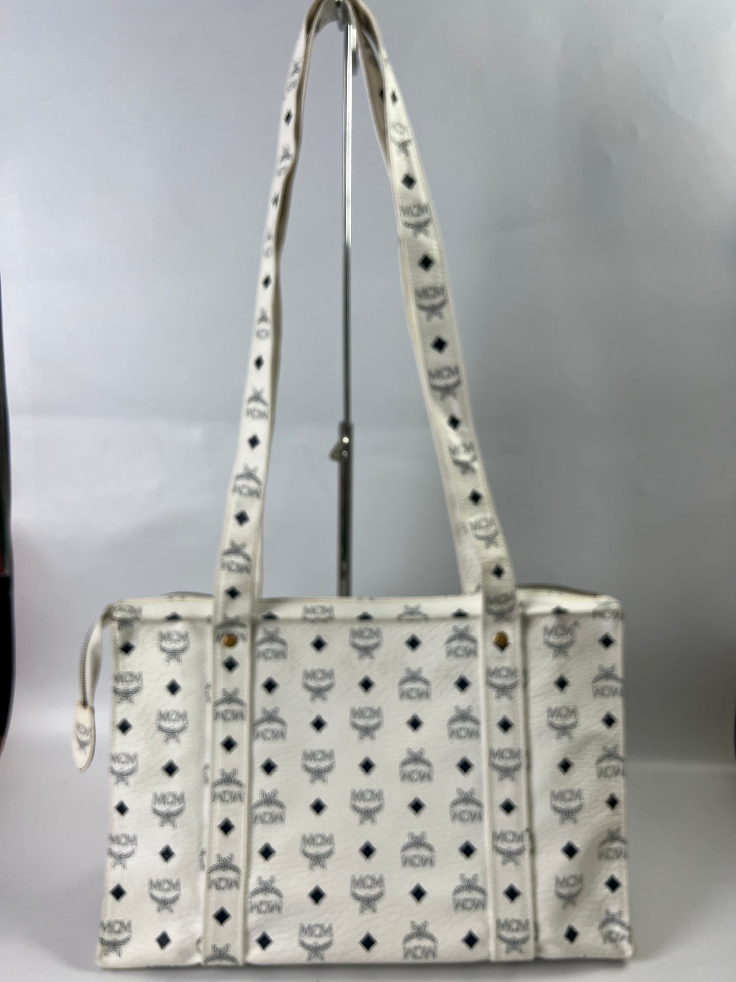 MCM Leather large tote shopper bag -Wh/Blue