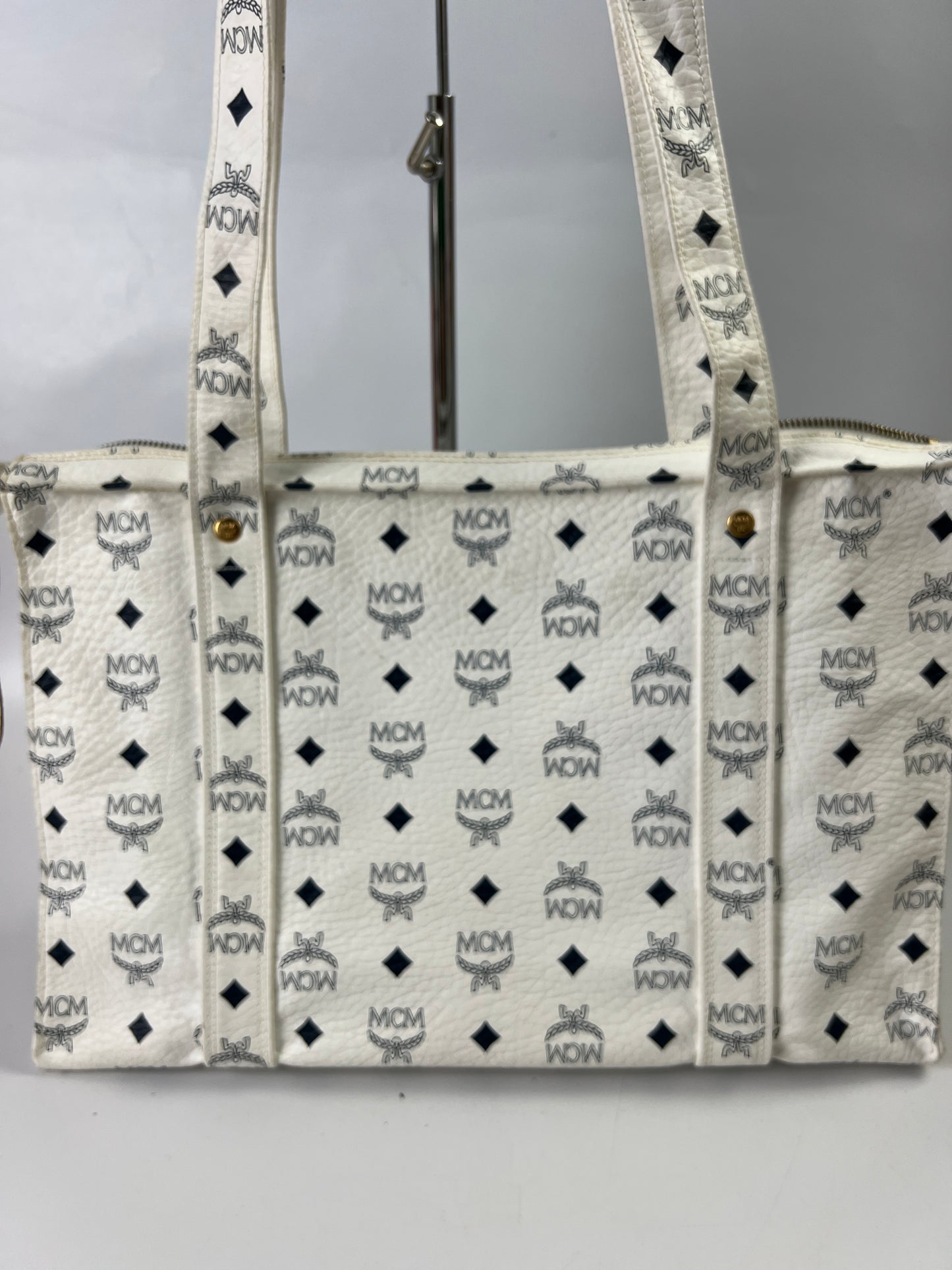 MCM Leather large tote shopper bag -Wh/Blue