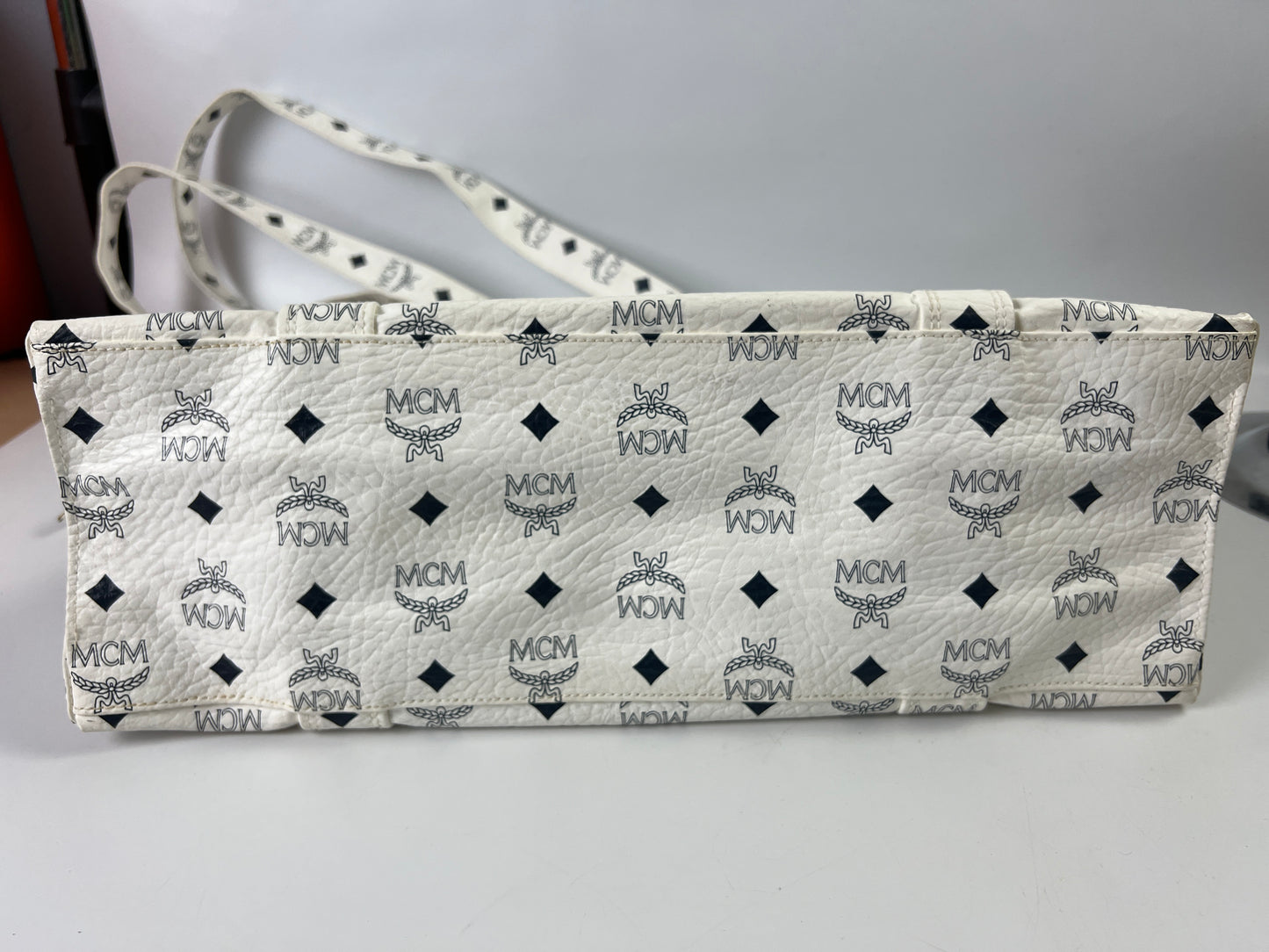 MCM Leather large tote shopper bag -Wh/Blue