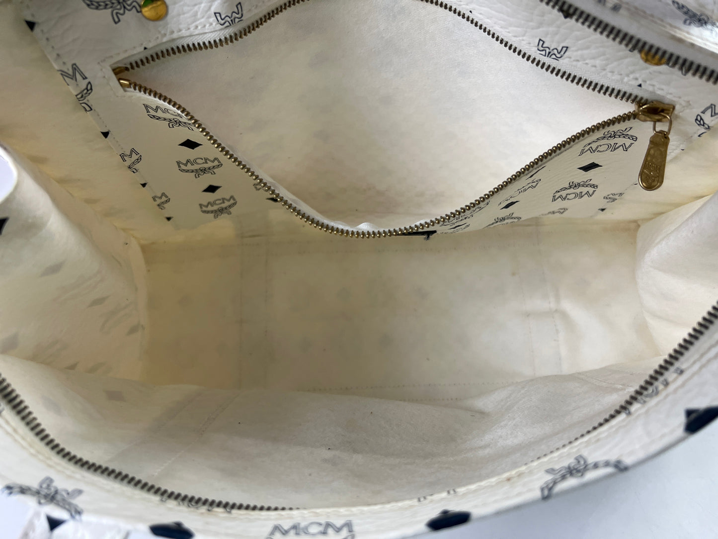 MCM Leather large tote shopper bag -Wh/Blue