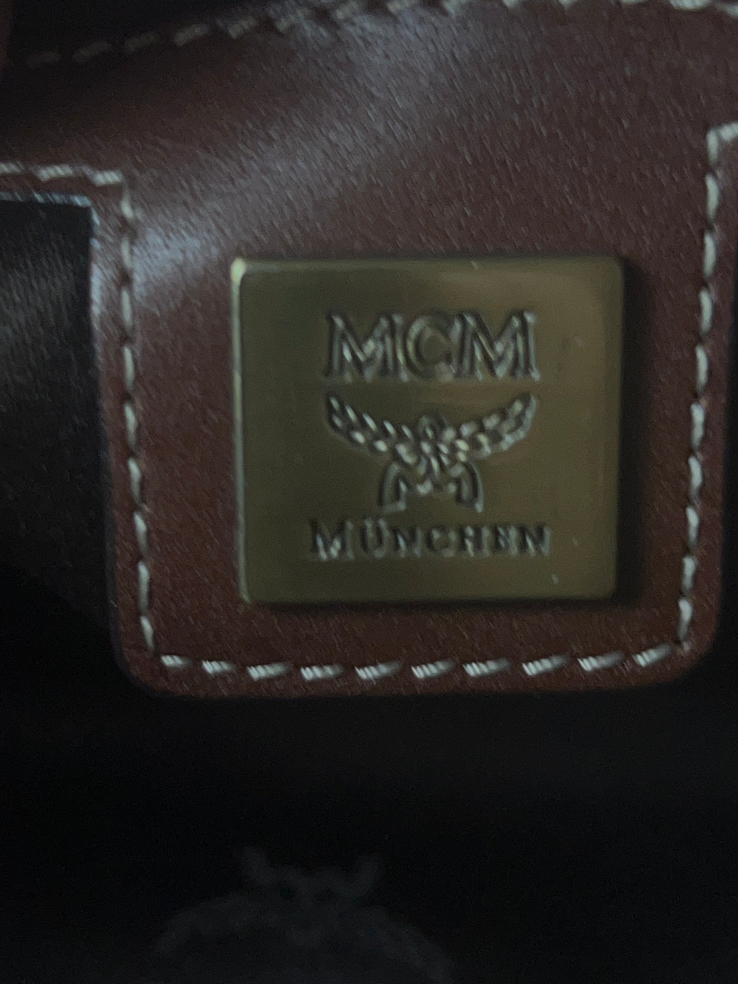 MCM Boston Bag Leather Brown Visetos Pattern Excursion G3280