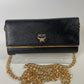 MCM Long Trifold Wallet Black/Gold w/chain-Shoulder strap Ladies