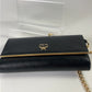 MCM Long Trifold Wallet Black/Gold w/chain-Shoulder strap Ladies