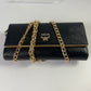 MCM Long Trifold Wallet Black/Gold w/chain-Shoulder strap Ladies