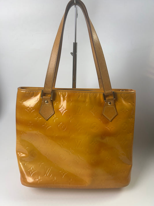 Louis Vuitton Vernis Tote Bag Houston Monogram Vernis Handbag Yellow