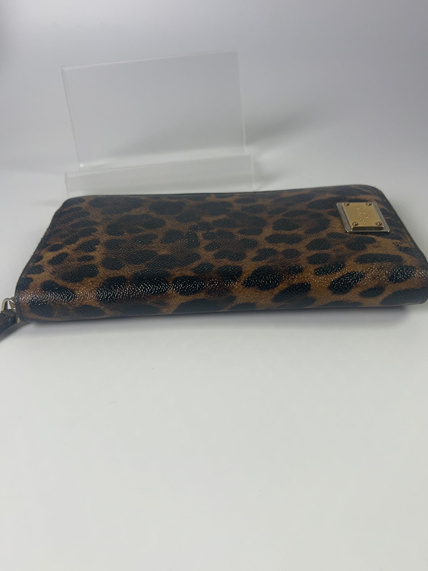 DOLCE & GABBANA Long Zippy Wallet Brown Leopard Leather Bifold Cardholder