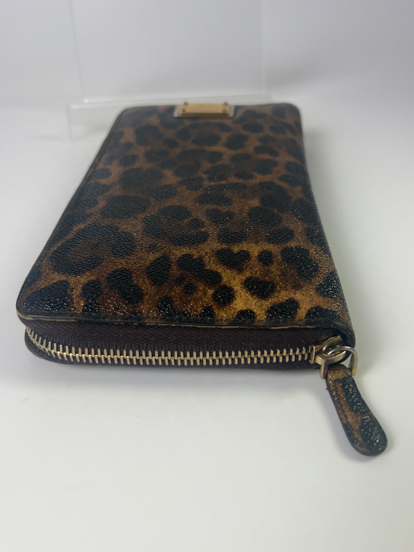 DOLCE & GABBANA Long Zippy Wallet Brown Leopard Leather Bifold Cardholder