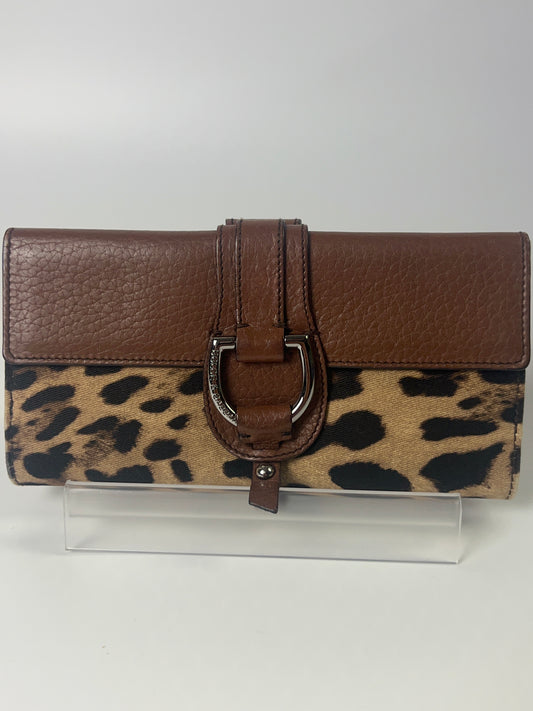 DOLCE & GABBANA Long Wallet Brown Leopard French Flap Leather Bifold Cardholder