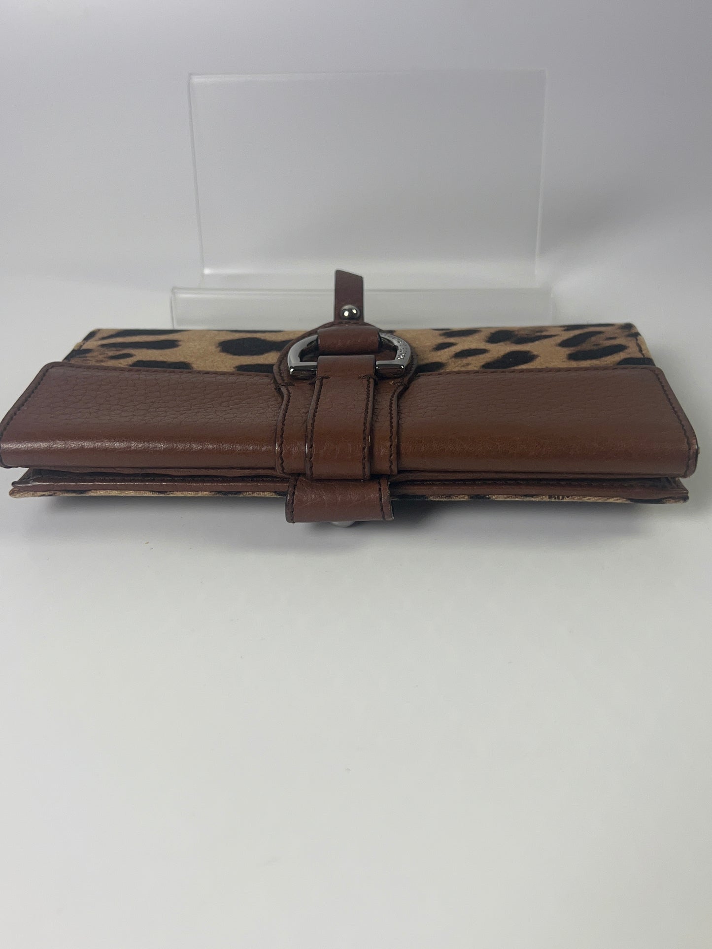 DOLCE & GABBANA Long Wallet Brown Leopard French Flap Leather Bifold Cardholder