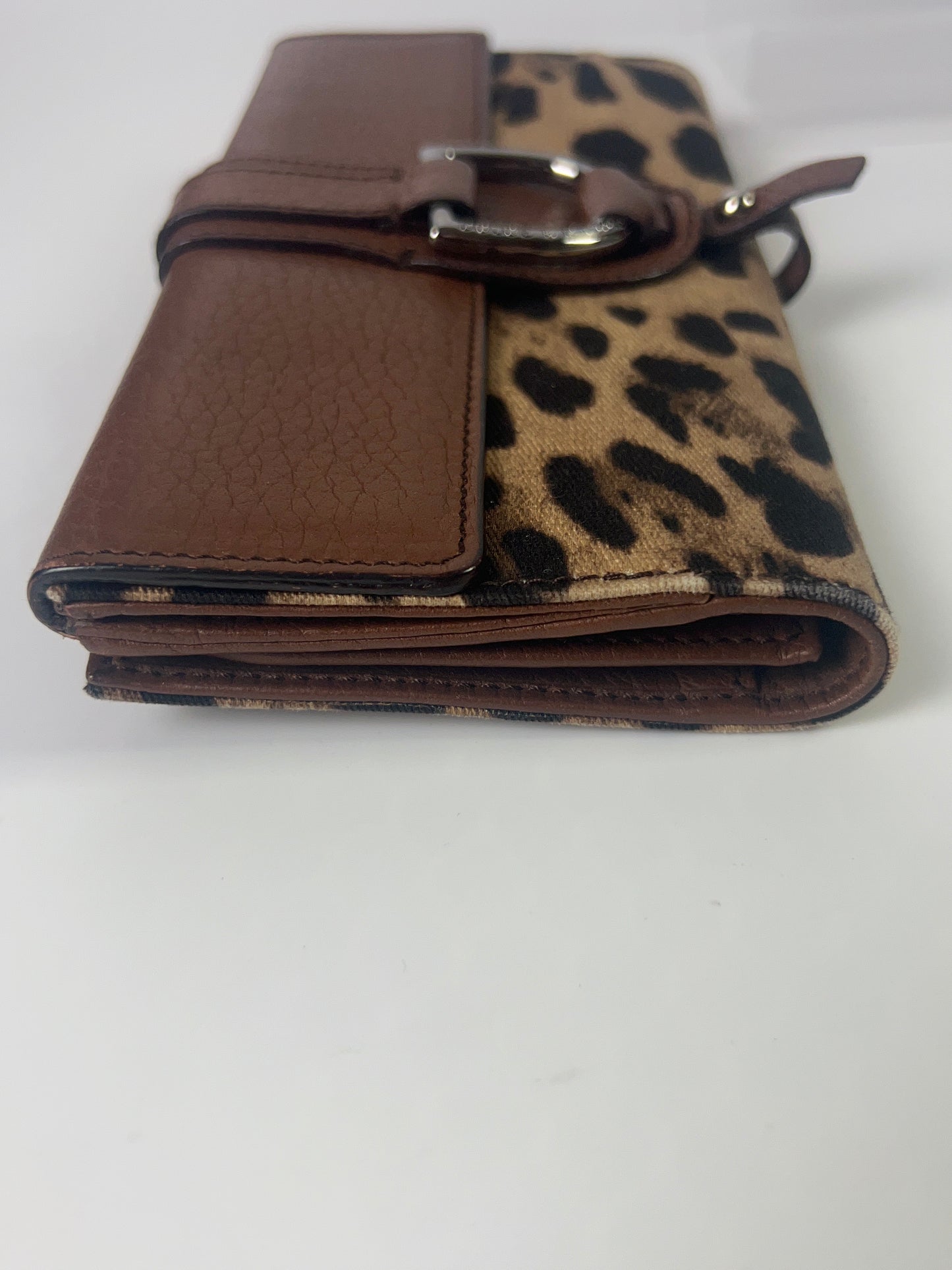 DOLCE & GABBANA Long Wallet Brown Leopard French Flap Leather Bifold Cardholder