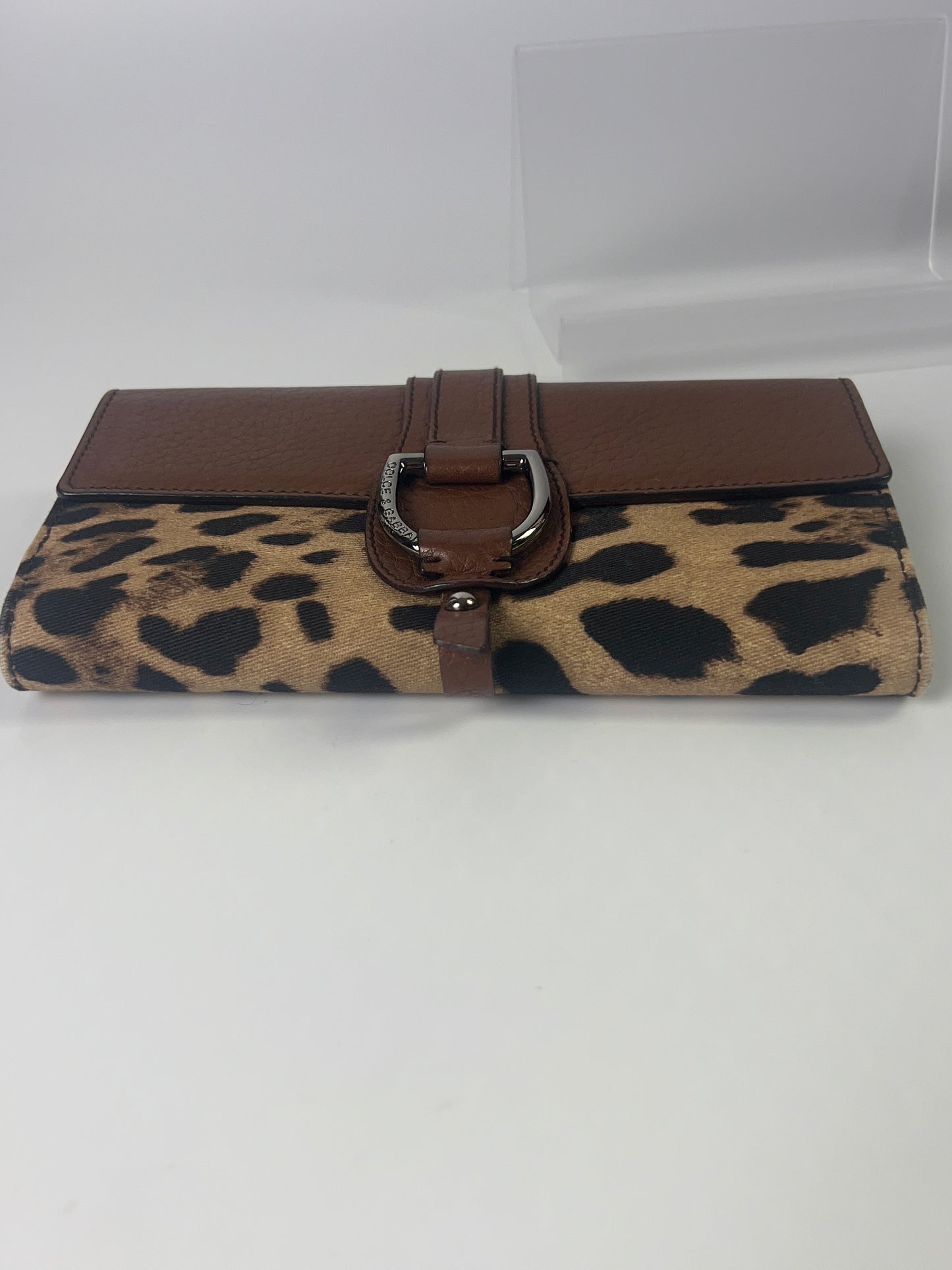 DOLCE & GABBANA Long Wallet Brown Leopard French Flap Leather Bifold Cardholder