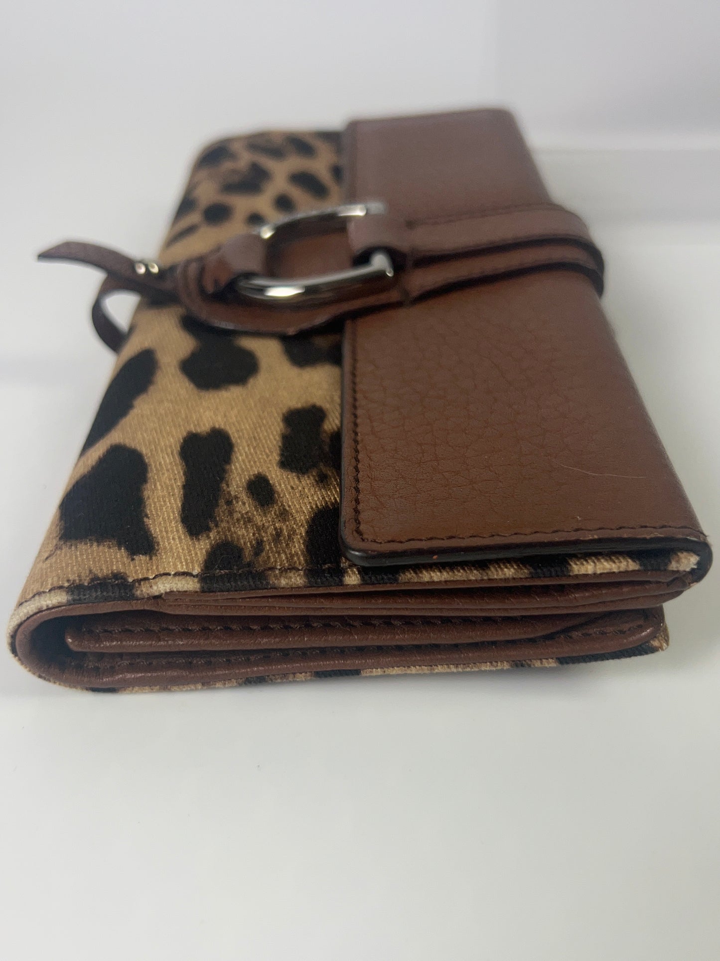 DOLCE & GABBANA Long Wallet Brown Leopard French Flap Leather Bifold Cardholder