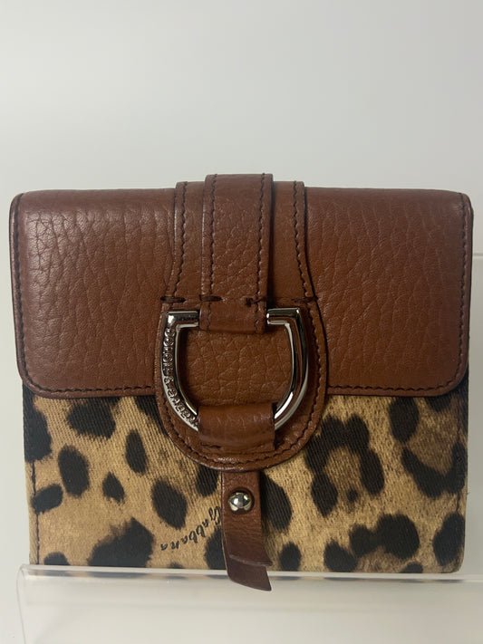 DOLCE & GABBANA Wallet Brown Leopard French Flap Leather Bifold Cardholder