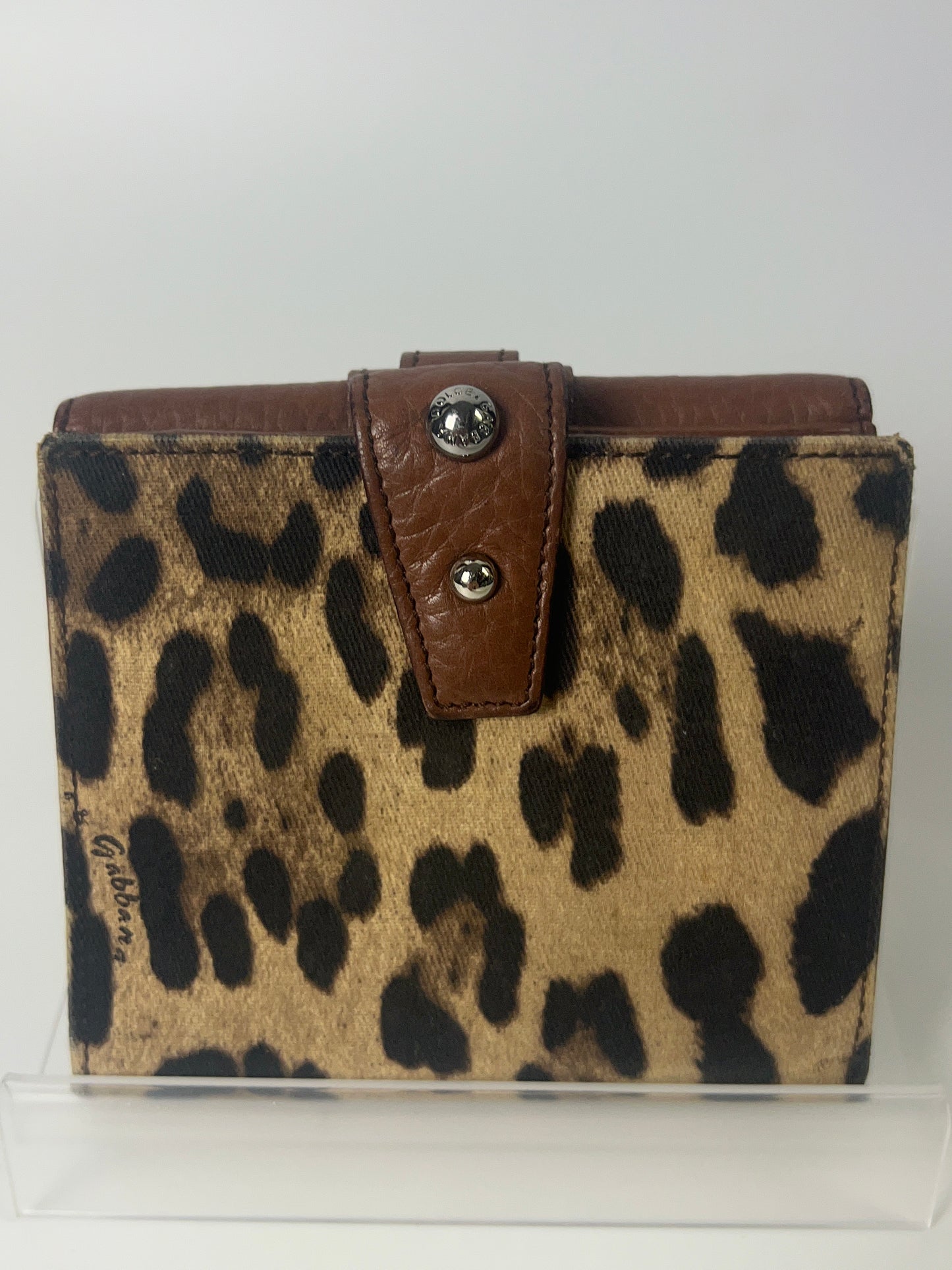 DOLCE & GABBANA Wallet Brown Leopard French Flap Leather Bifold Cardholder