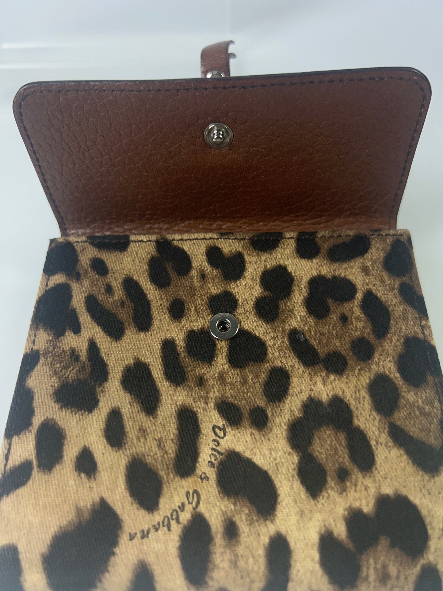 DOLCE & GABBANA Wallet Brown Leopard French Flap Leather Bifold Cardholder