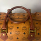 Authentic MCM Visetos Leather Vintage 2Way Travel Boston Bag Cognac 6197G