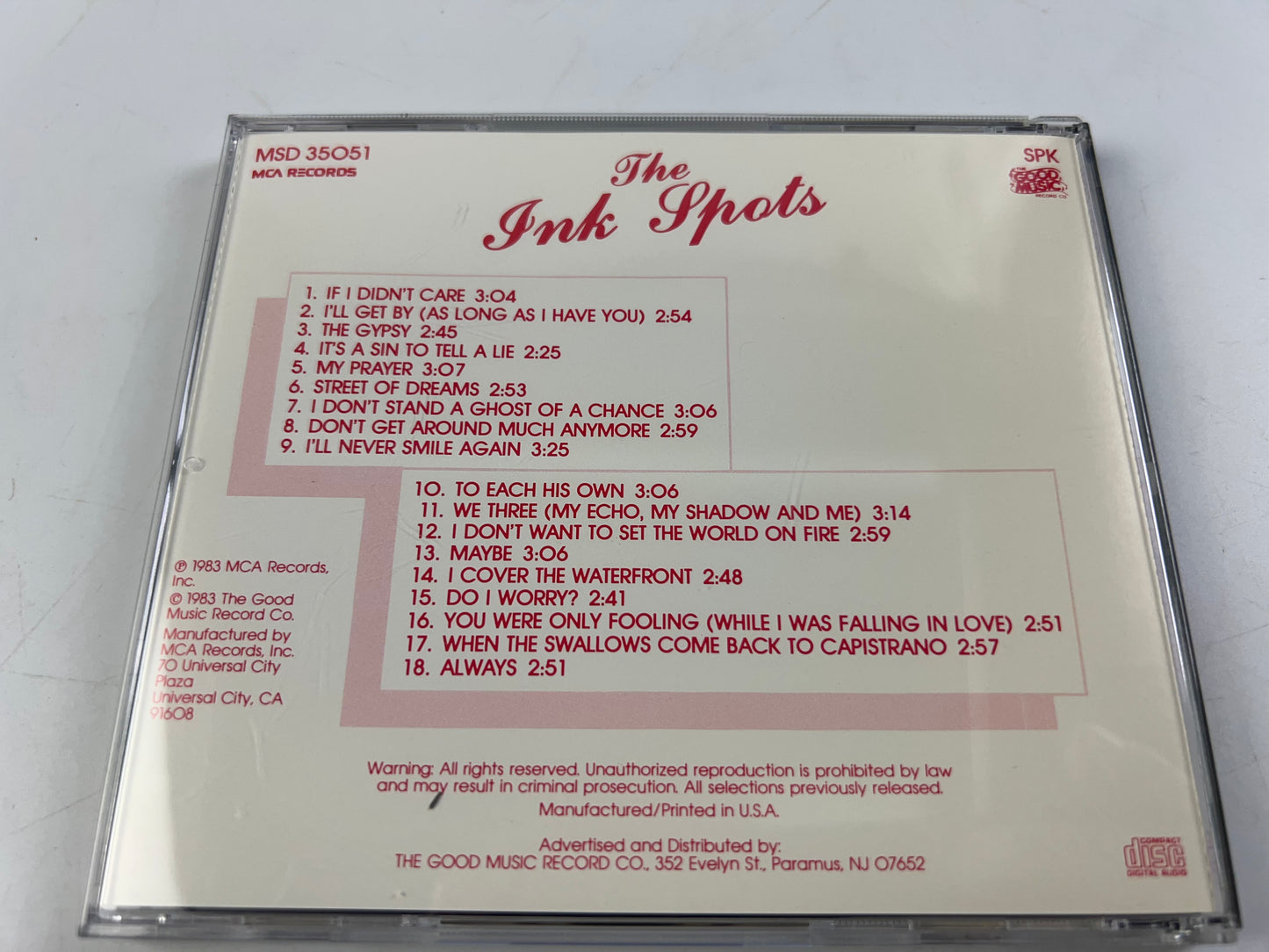 The Ink Spots: Their Greatest Hits (CD, 1983, MCA)