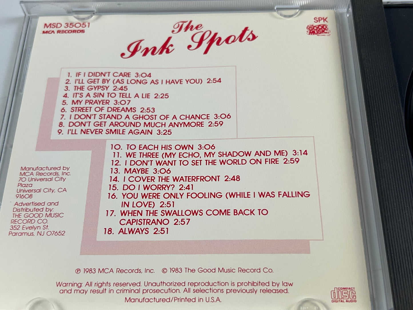 The Ink Spots: Their Greatest Hits (CD, 1983, MCA)