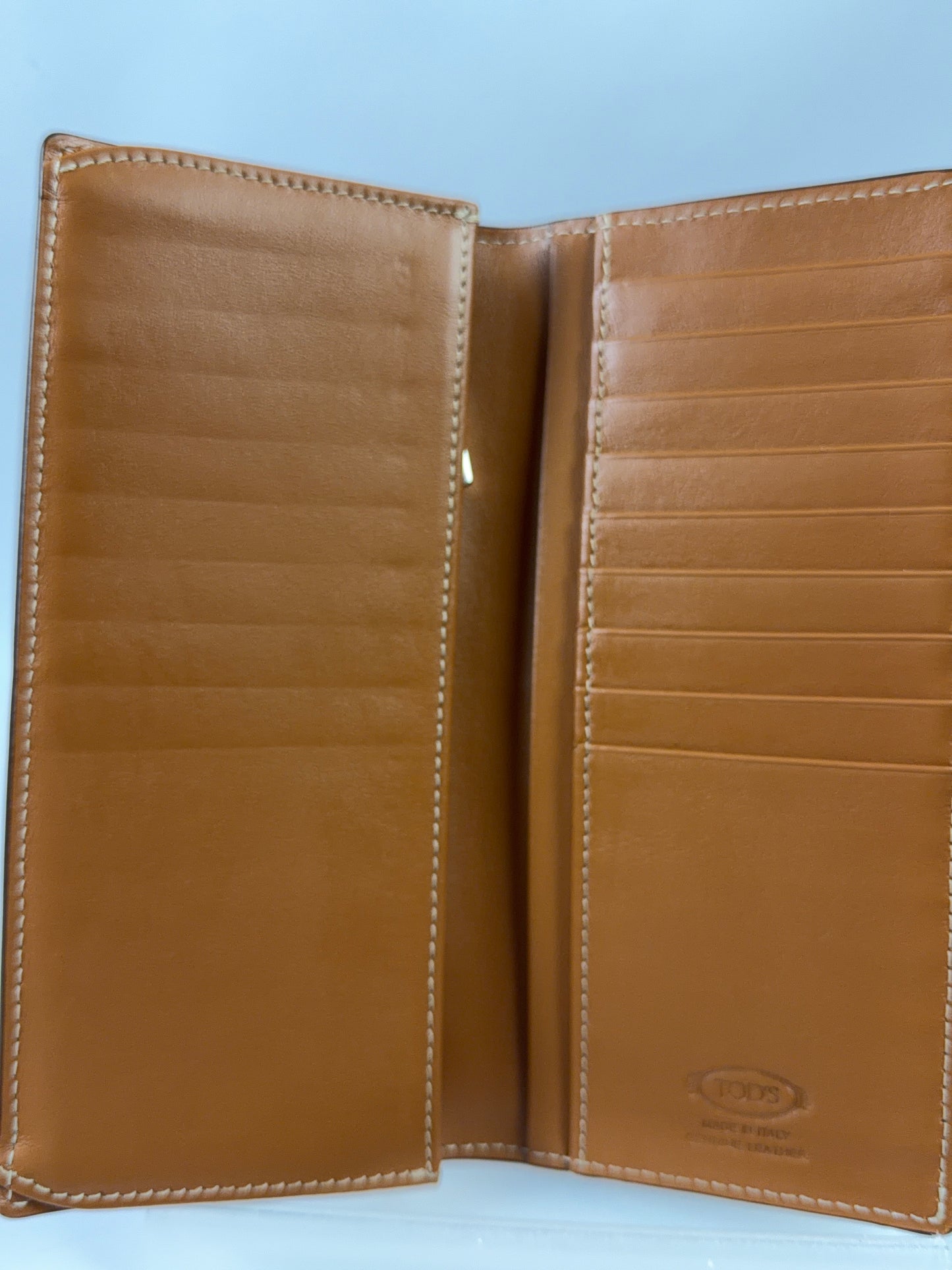TOD'S Long Wallet Navy Brown Flap Wallet