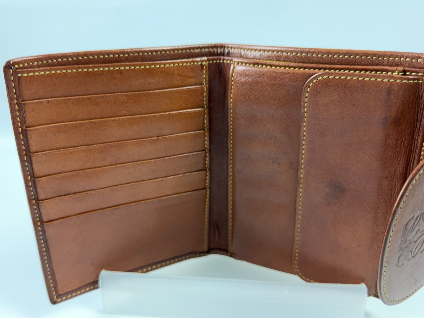 Loewe Brown Hard Suede Leather Bifold Anagram Logo 2-Sided Bifold Wallet
