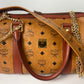 Authentic MCM Visetos Leather Vintage 2Way Travel Boston Bag Cognac B4312