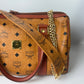 Authentic MCM Visetos Leather Vintage 2Way Travel Boston Bag Cognac B4312