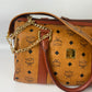 Authentic MCM Visetos Leather Vintage 2Way Travel Boston Bag Cognac B4312