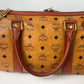 Authentic MCM Visetos Leather Vintage 2Way Travel Boston Bag Cognac B4312