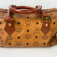 Authentic MCM Visetos Leather Vintage 2Way Travel Boston Bag Cognac 4777K