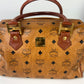 Authentic MCM Visetos Leather Vintage 2Way Travel Boston Bag Cognac 2183R