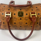 Authentic MCM Visetos Leather Vintage 2Way Travel Boston Bag Cognac 8997W