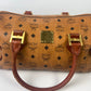 Authentic MCM Visetos Leather Vintage 2Way Travel Boston Bag Cognac 9428A