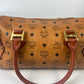 Authentic MCM Visetos Leather Vintage 2Way Travel Boston Bag Cognac 9428A