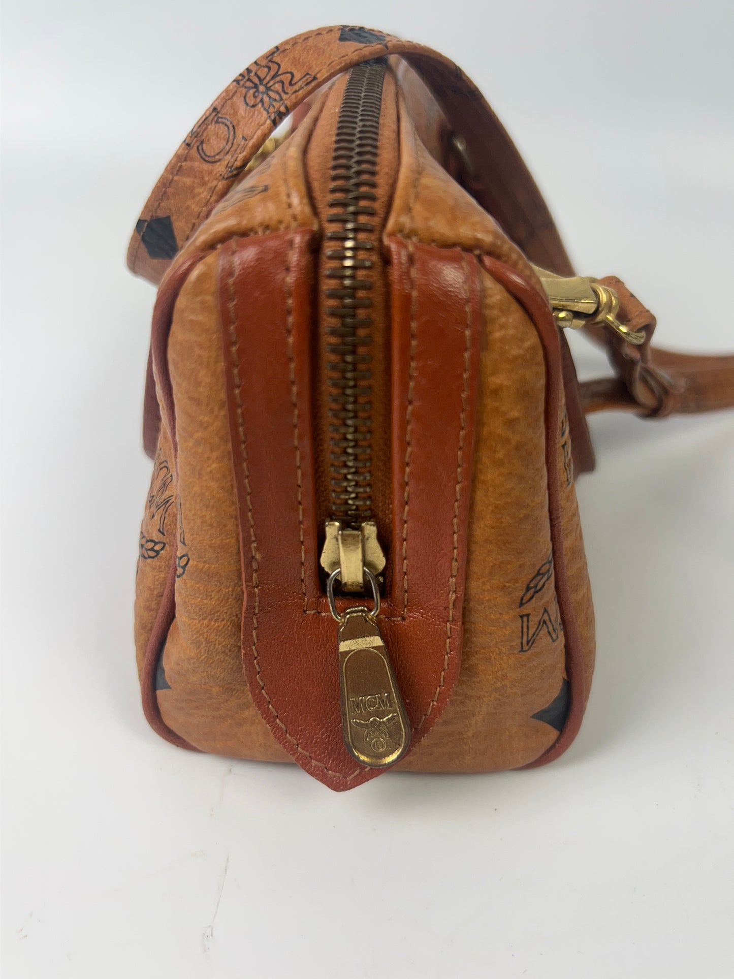 MCM Visetos Leather Vintage 2Way  Mini Boston Bag Cognac H9699