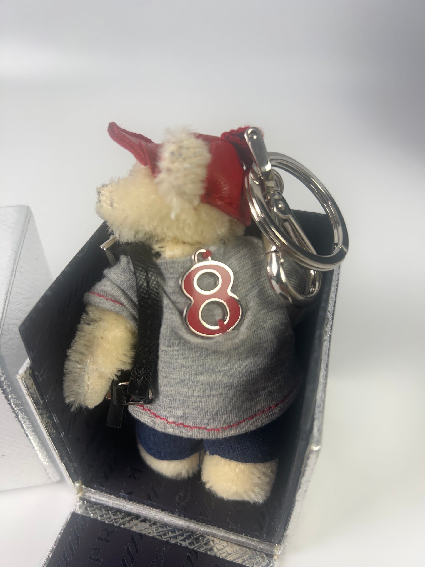 PRADA Bear Keychain 2008 Beijing Olympics Tourist Bag Charm Key Ring 1AR995 with Box