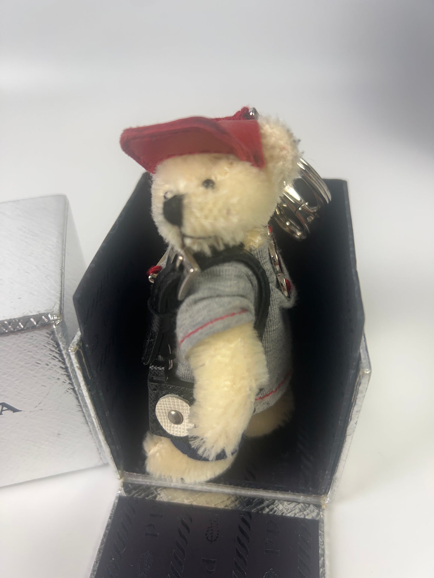 PRADA Bear Keychain 2008 Beijing Olympics Tourist Bag Charm Key Ring 1AR995 with Box