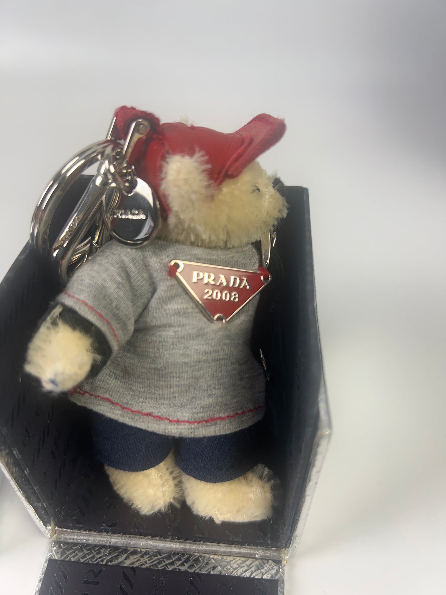 PRADA Bear Keychain 2008 Beijing Olympics Tourist Bag Charm Key Ring 1AR995 with Box