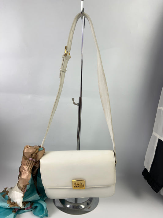 CELINE White Shoulder Bag w/Flip lock Vintage EUC