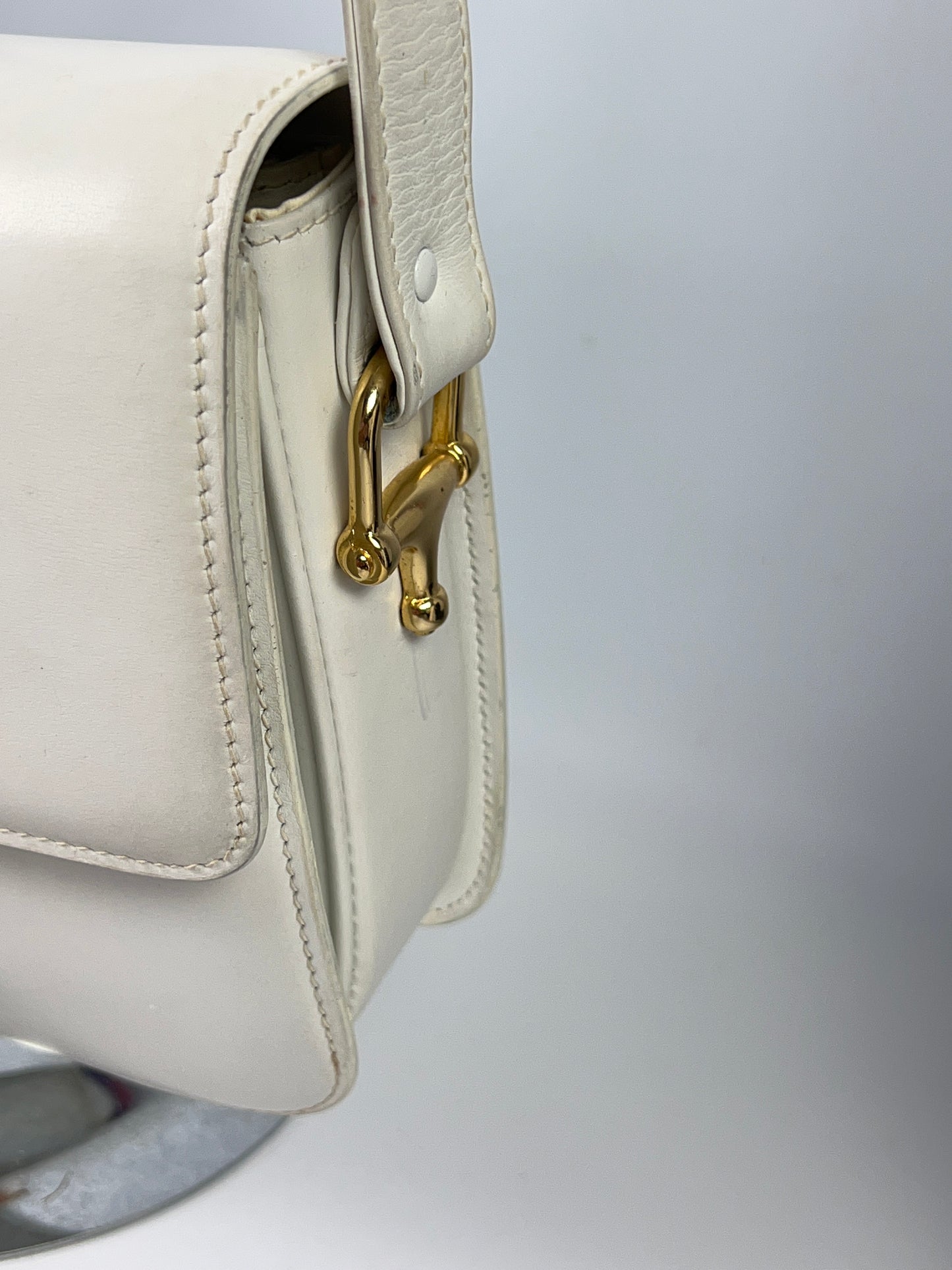 CELINE White Shoulder Bag w/Flip lock Vintage EUC